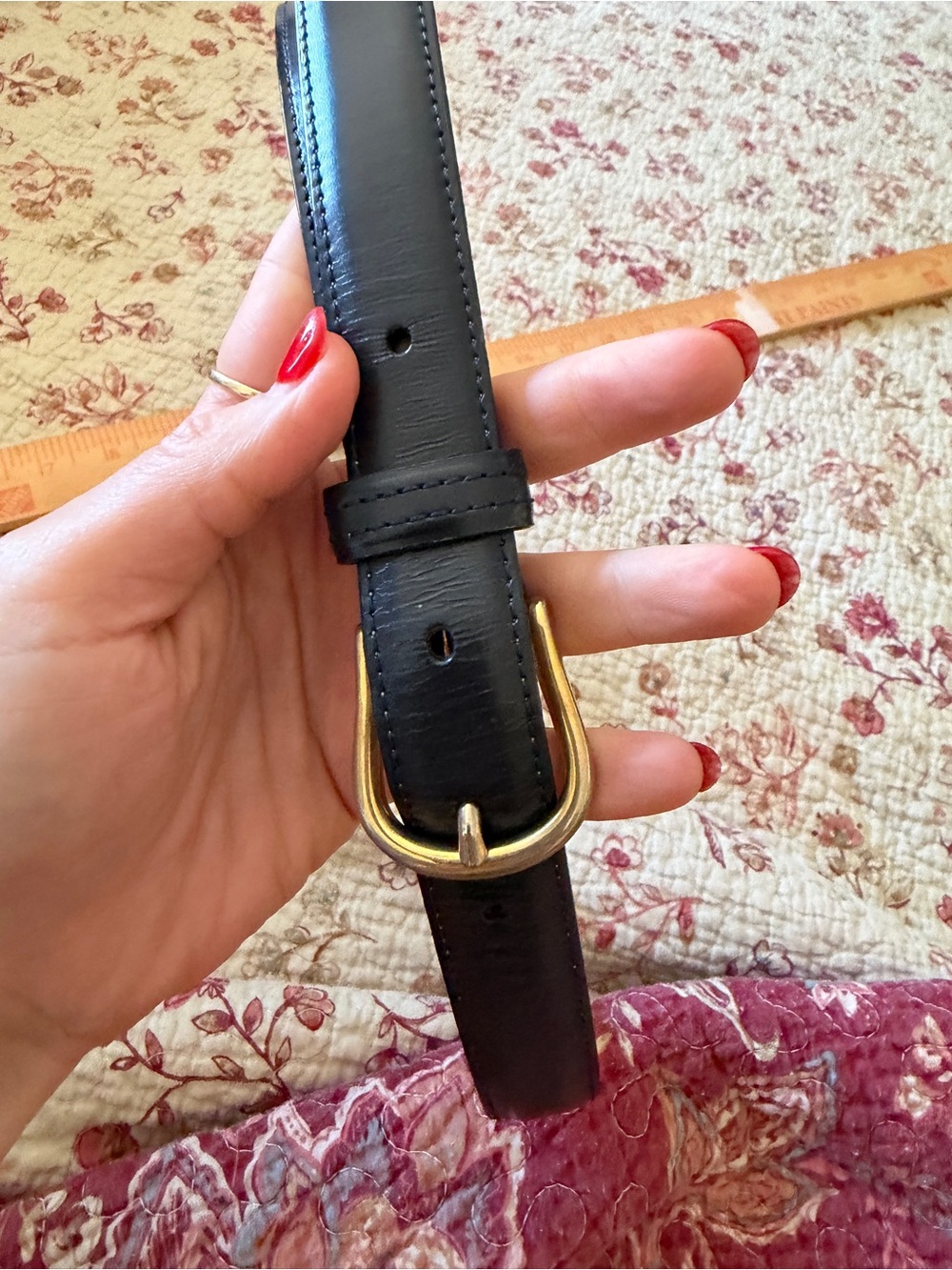 Talbots Black Leather Belt with Gold Buckle - Picture 3 of 7